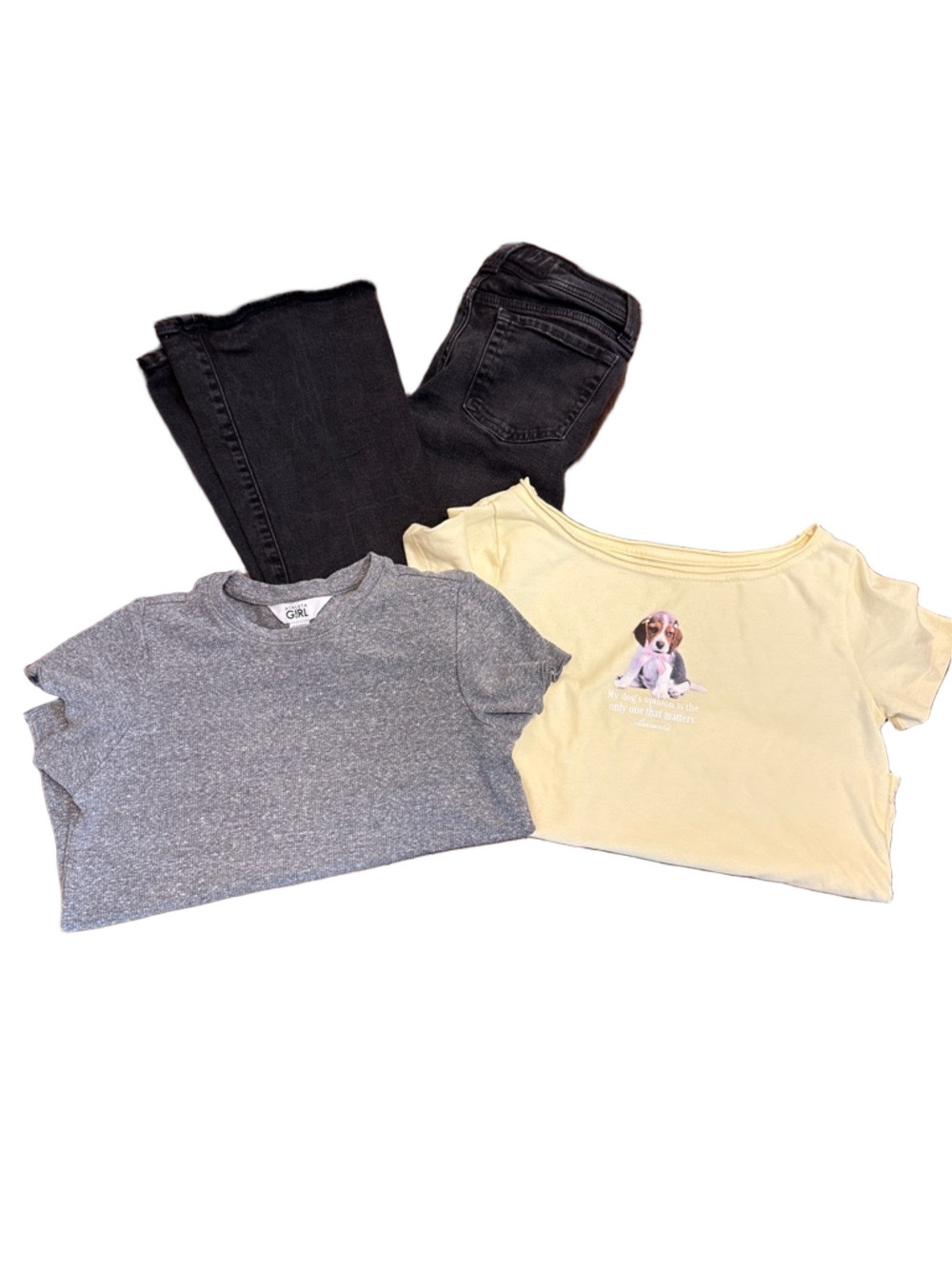 **Bundle** GAP Denim Jeans Gray Crop Tee & Pale-Yellow Puppy Graphic Tee 11/12